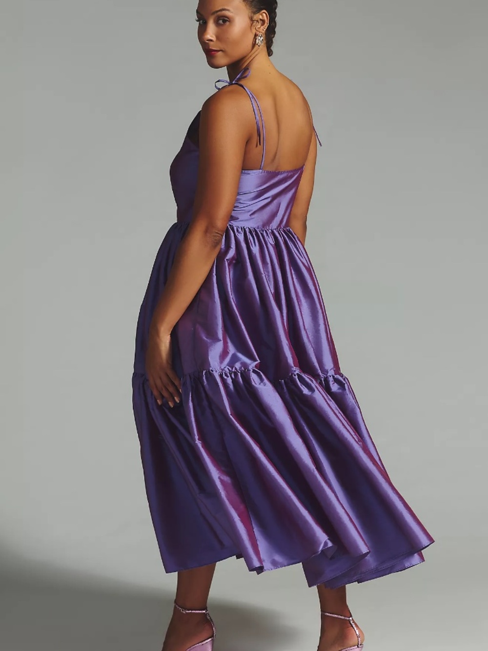 Anthropologie Bloni Tiered Shine Dress Purple Taffeta Party Dress Size XL - Picture 8 of 15
